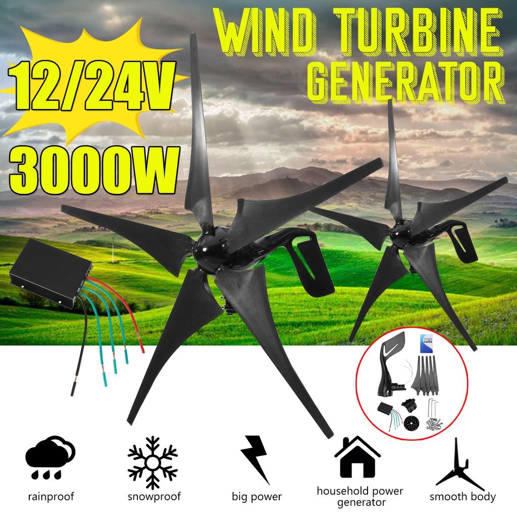 Ветряной генератор 12 В/24 В, 3000 Вт с контроллером, 5 лопастей, маленькая ветряная турбина для домашнего использования, низкий уровень шума, высокая эффективность