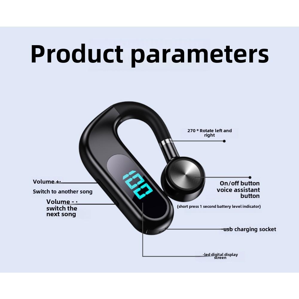 Новая Bluetooth-гарнитура с костной проводимостью, одно ухо, подвесное ухо, не входит в ухо, деловой спортивный цифровой дисплей, пояс