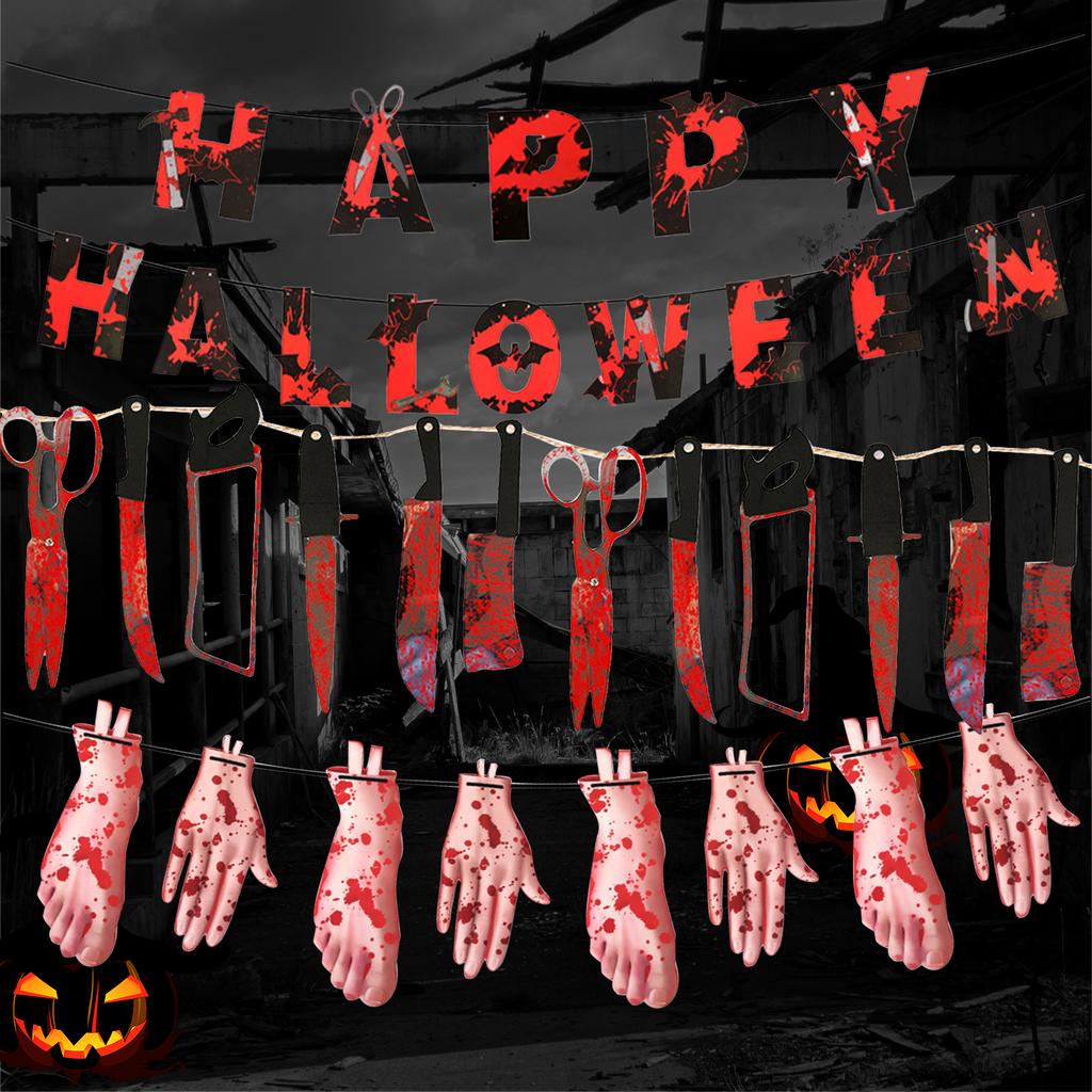 10 футов Хэллоуинский Кровавый Баннер Страшная Рука и Нога Подвесной Баннер Хэллоуинская Кровавая Гирлянда Баннер для KTY