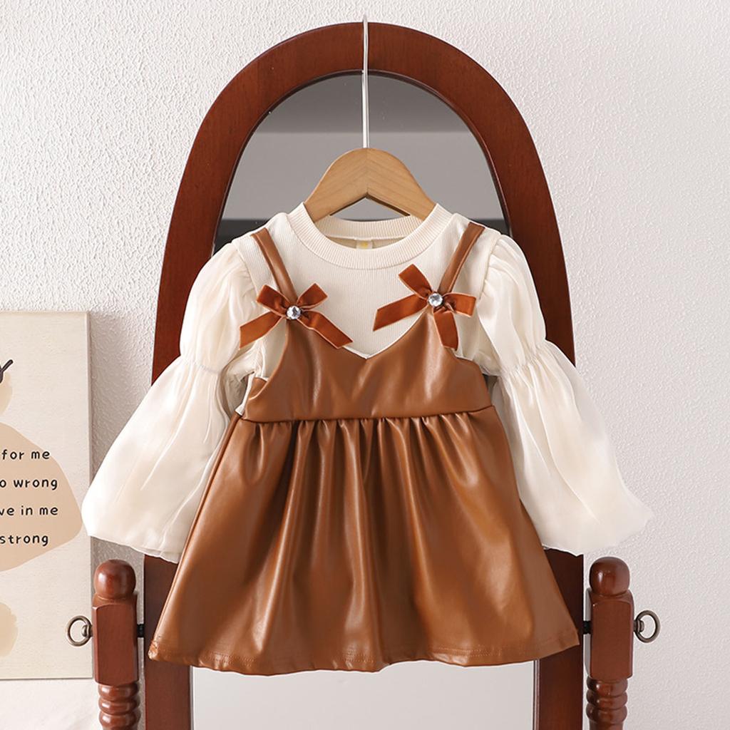 Toddler Kids Baby Girls Lace Patchwork Dress Suspender Dress Outfits Set