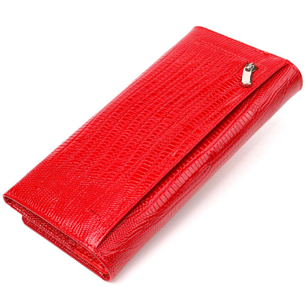Лакированный женский кошелек из натуральной фактурной кожи CANPELLINI Wallet 21609 Красный