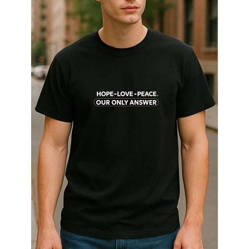Европейские размеры Футболка с коротким рукавом Hope-Love-Peace | Подходит для активного отдыха на природе и выходных, Универсальная для фитнес-тренировок,