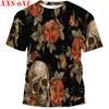 Футболка размера XXS-6XL Plus, мужская футболка с рисунком черепа и розы в стиле ретро, летняя мода, повседневные футболки с коротким рукавом, топы с 3D-принтом