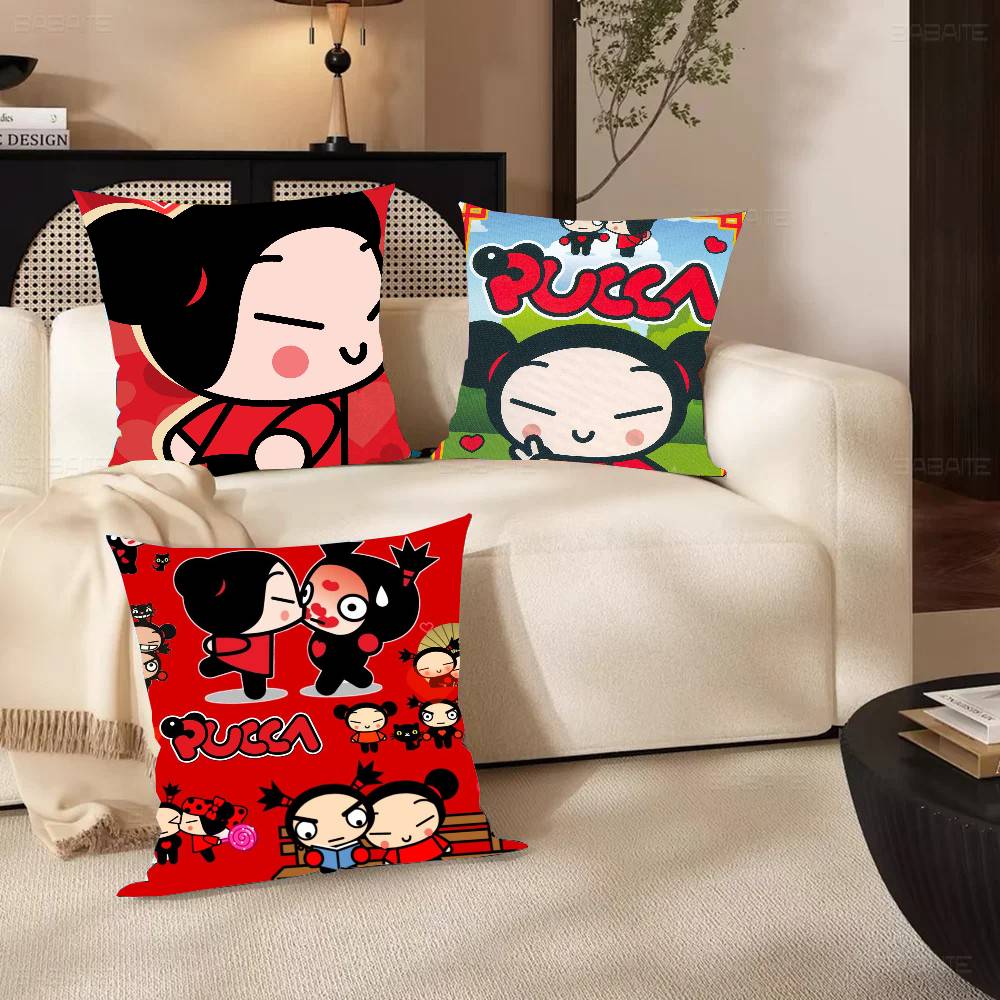 PPucca Cute Cartoon Pillow Case Fashion Square Pillowcase Bedroom Sofa Room Ins Decoration Leisure