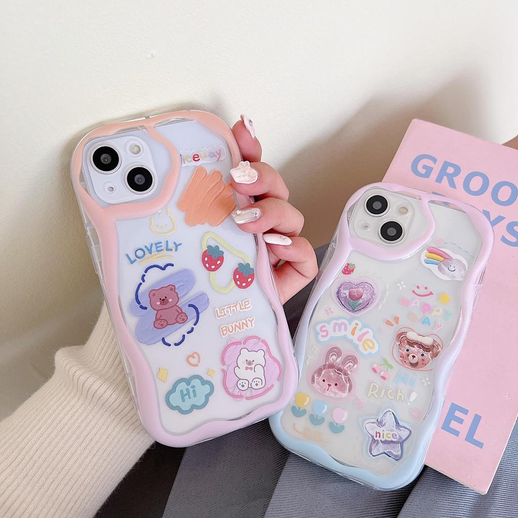 Cute Silicone Case for Redmi Note 12 11 Samsung A54 A14 iPhone 11 13 Oppo Reno 8T Infinix Note 30 Pro Funda Painted Cartoon Bear Cover Soft TPU Bumper