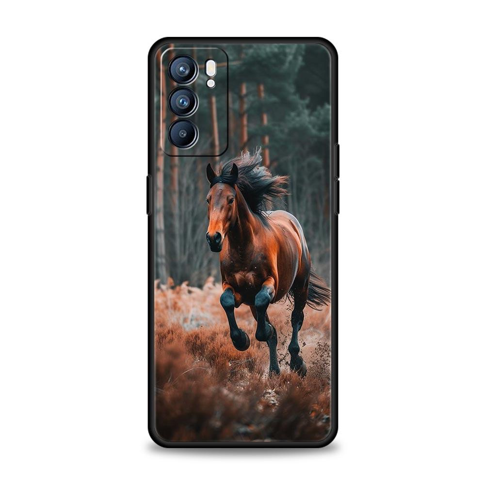 Чехол для Oppo Reno13 Reno12 Reno11 F Reno10 Pro A54 A53 A95 A76 A57 A98 A80 A79 5G A78 4G Cover Черно-белые скачущие лошади