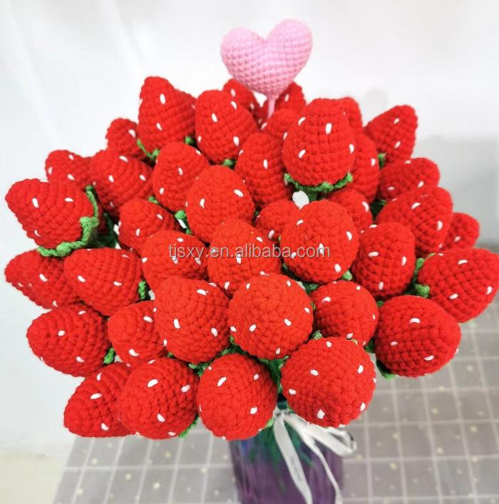 1pcs Finished Handmade Hand-knitted Yarn Crochet Tulip Artificial Flowers Bouquet Birthday Gift Wedding Home Decor