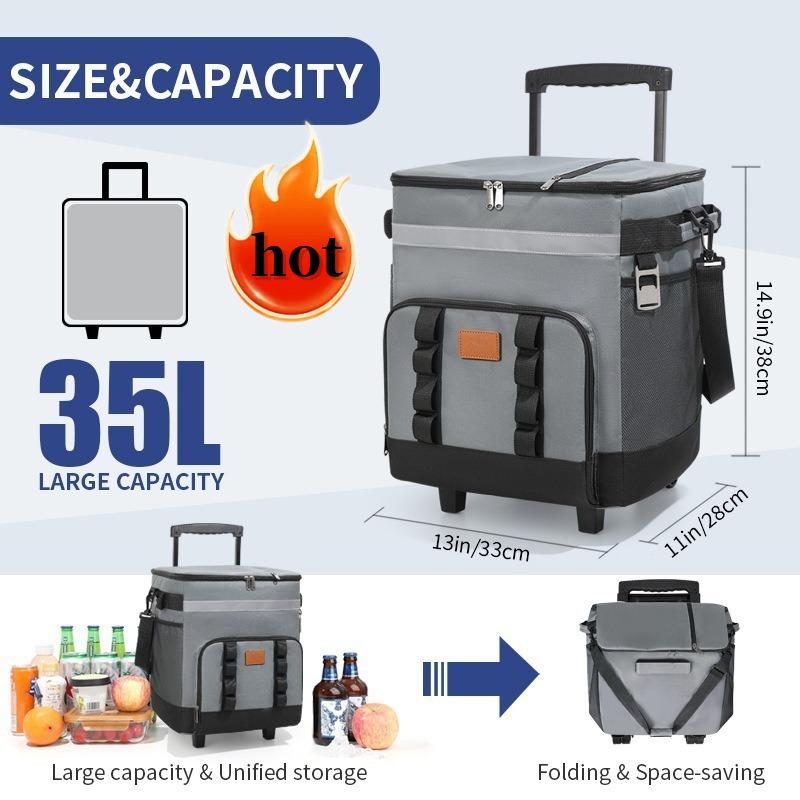 Leak Proof Large Thermal Food Delivery Box with Wheels Insulated Rolling Cooler Bag Detachable Food Storage Container for Travel
