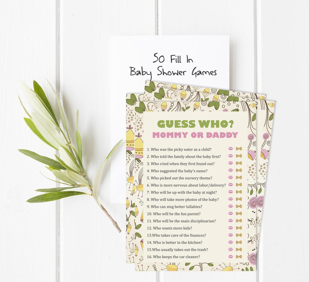 Inkdotpot Кто сказал это игра Мама или папа 50 листов веселая игра для детского душа гендерно-нейтральная цветочная вечеринка принадлежности