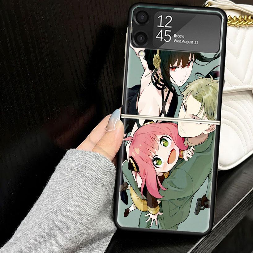 Anime S-Spy Family Anya Case for Samsung Galaxy Z Flip7 Flip6 Flip5 Flip4 Flip3 5G Hard Phone Shell Z Flip 7 6 5 4 3 Black Cover