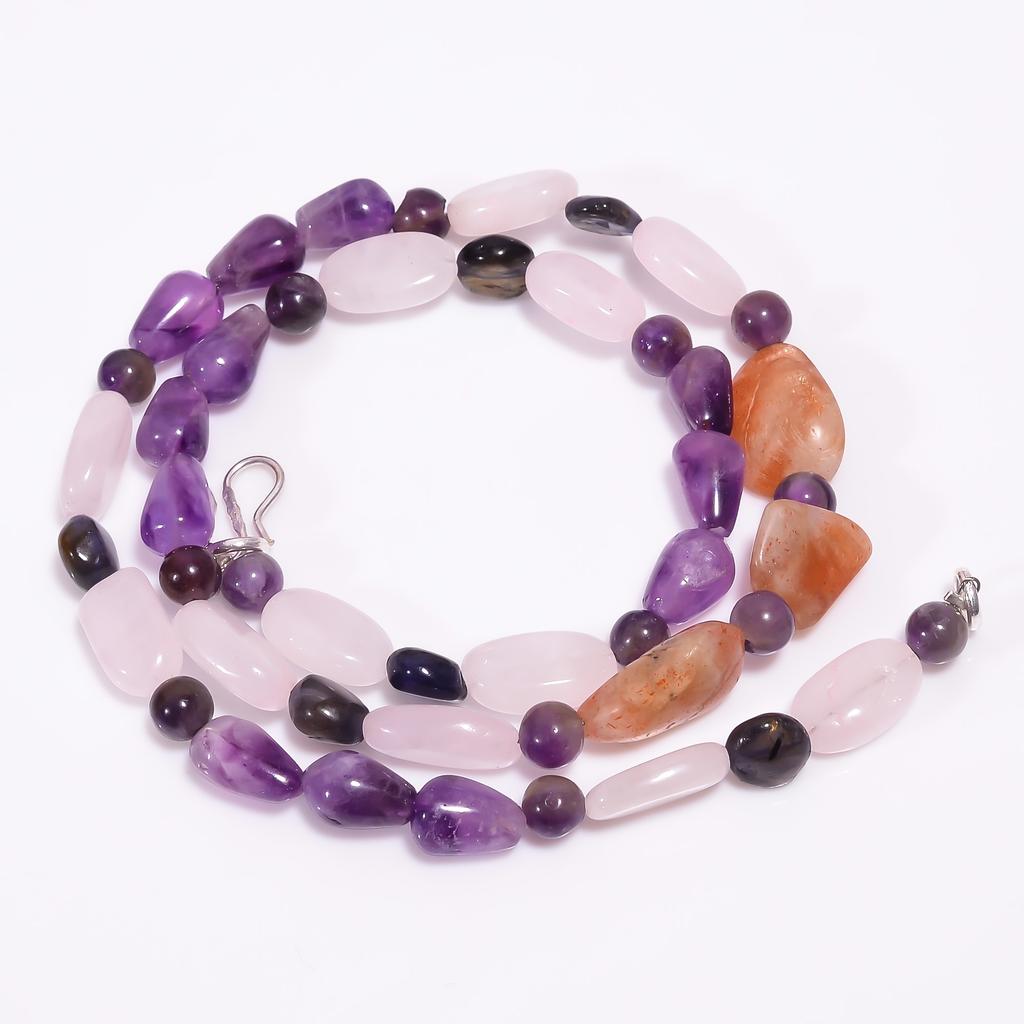 Natural Sunstone Amethyst Rose Quartz Gemstone Beads Necklace 6-16 Mm 18" UB8190 UB-8190