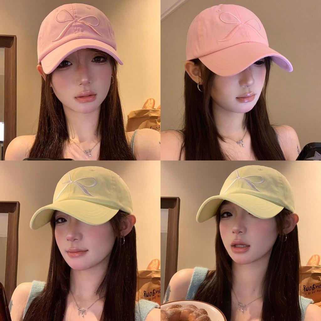 Elegant Cotton Summer Baseball Cap With Adorable Bow Embroidery For Women