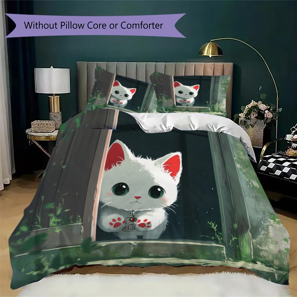 Cute kitten Pattern Bedding,Quilt Set Quilt Cover Pillowcase Home Birthday Gift (1*duvet cover+2*pillowcase,without core)XSJT0917387