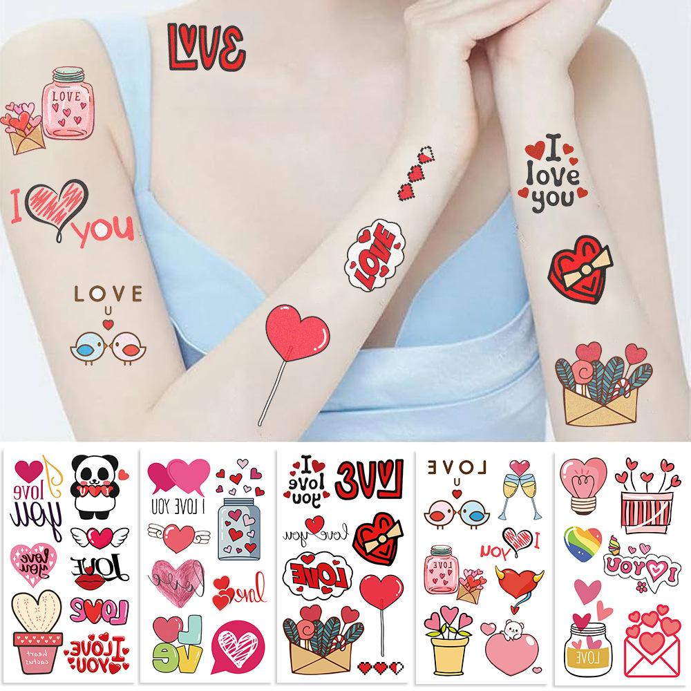 New Cartoon Valentine's Day Love Series Tattoo Stickers Waterproof Party Gift Fun Face Hand Stickers