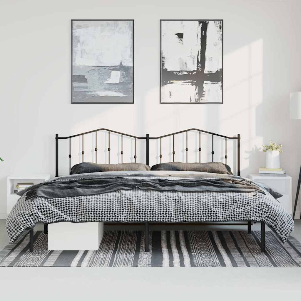 Metal Bed Frame with Headboard Black 193 x 203 cm