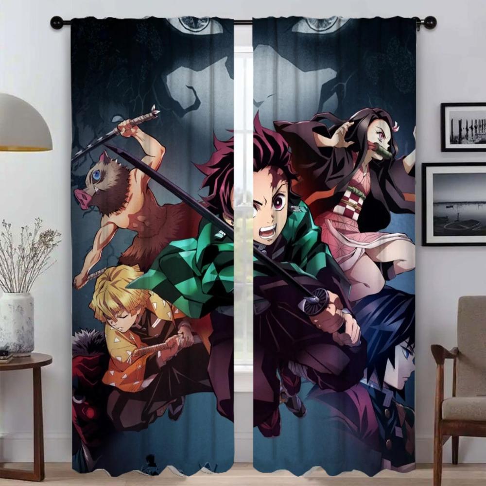 Шторы Demon Slayer для детской комнаты, перегородки для домашнего интерьера, 2 шт., тюль для спальни, затемняющие шторы для гостиной