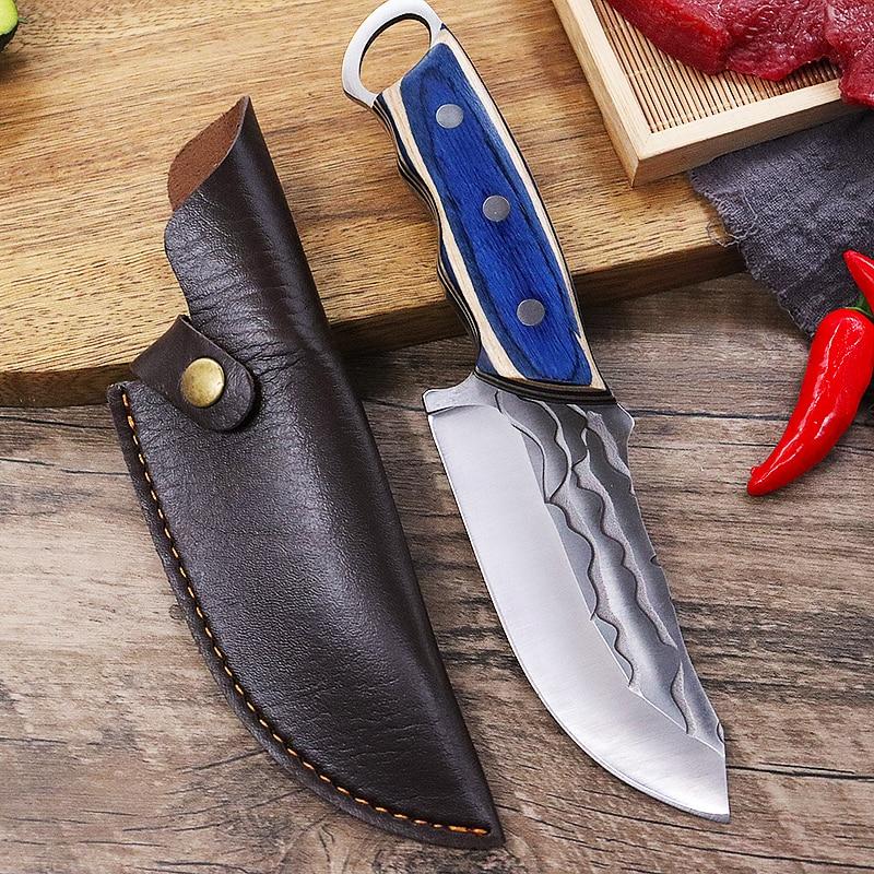 MYVIT Кухонный нож Кованый нож для обвалки Нож мясника Тесак из нержавеющей стали Нож для овощей и фруктов Походный нож с крышкой