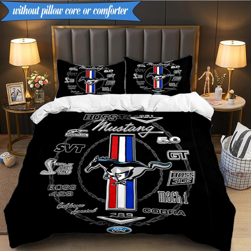 3PCS Mustang Bedding Set Duvet Cover Closure Includes 1 Duvet Cover & 2 Pillowcases for All Seasons Bedroom Decor Christmas Fan gifts