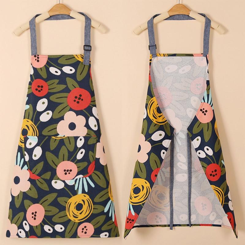Cartoon Pattern Cotton Apron with Large Front Pocket No Sleeve Hanging Neck for Men Women Unisex Adjustable Kitchen Cooking