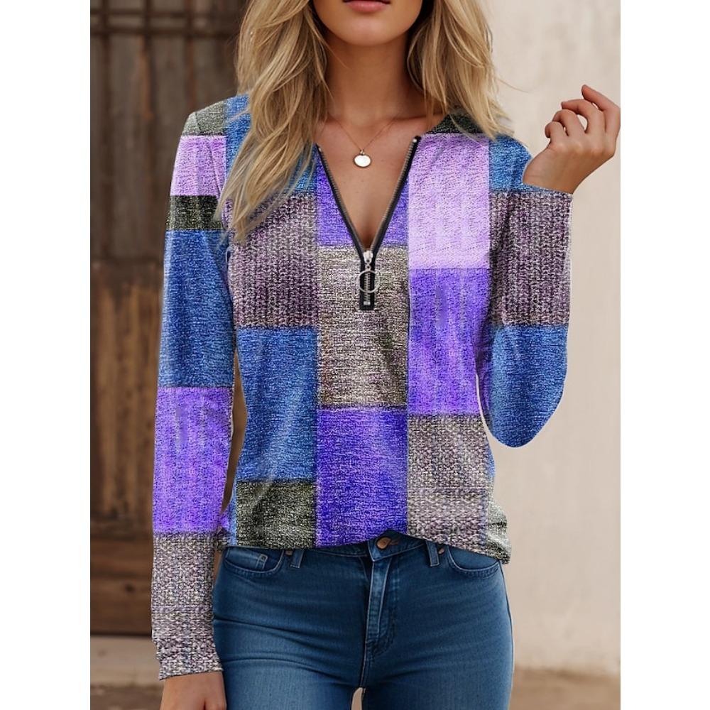 JPNTKY Women's Fashion Casual Autumn Winter Long Sleeve Zip Collar Blouses & Shirts