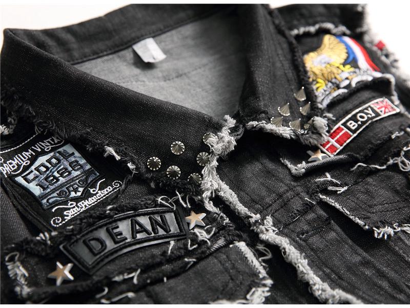 2022 Мужской черный вышитый джинсовый кардиган - весенний молодежный повседневный жилет с лацканами