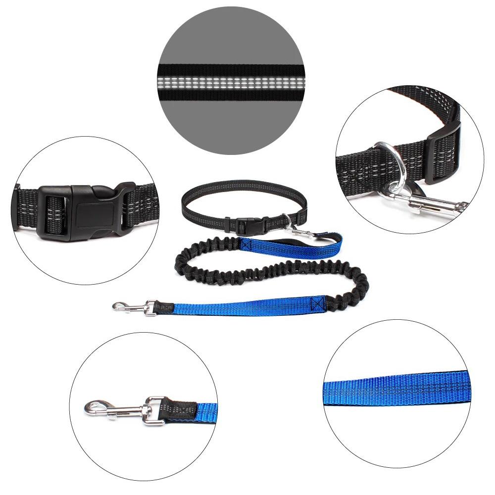 Reflective Leash Traction Rope Pet Dog Running Belt Elastic Hands Freely Jogging Pull Dog Leash Metal D-ring Leashes Harness