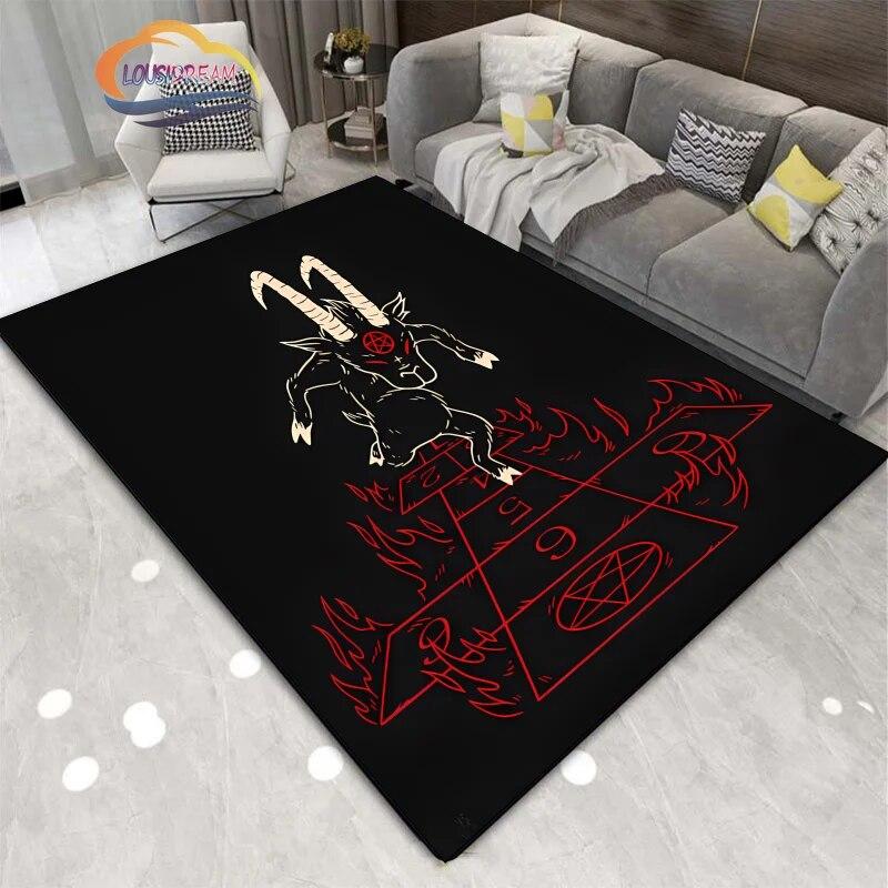 Satanic Skull Inverted Pentagram Area Rug Sheep Head Demon Baphomet Rug Gothic Series Hall Bedroom Fashionable Carpet