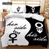 Black and White Duvet Cover Set King and Queen Bedding Set for Couple Romantic Valentine's Day Presents Polyester Duvet Cover