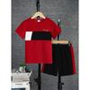 2pcs Boys Casual Colorblock Short Sleeve T-shirt & Shorts Set, Comfy Summer Kids Clothes