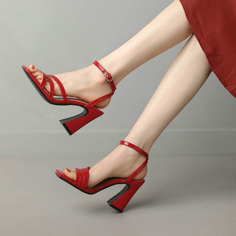 Krazing Pot Летняя обувь на очень высоком каблуке из искусственной кожи с открытым носком, современные модные женские сандалии с ремешками на щиколотке