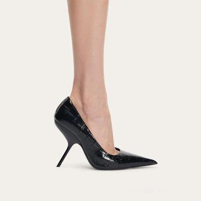 Модный бренд Модный показ Серебристые туфли на высоком каблуке 9 см Весна Осень Новые Необычные каблуки Черные Красные Острый носок Сексуальные Женские туфли-лодочки Размер 43