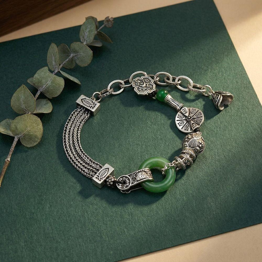 Vintage Retro Beaded Bracelet New Chinese Style Green Bangle Holiday Gifting