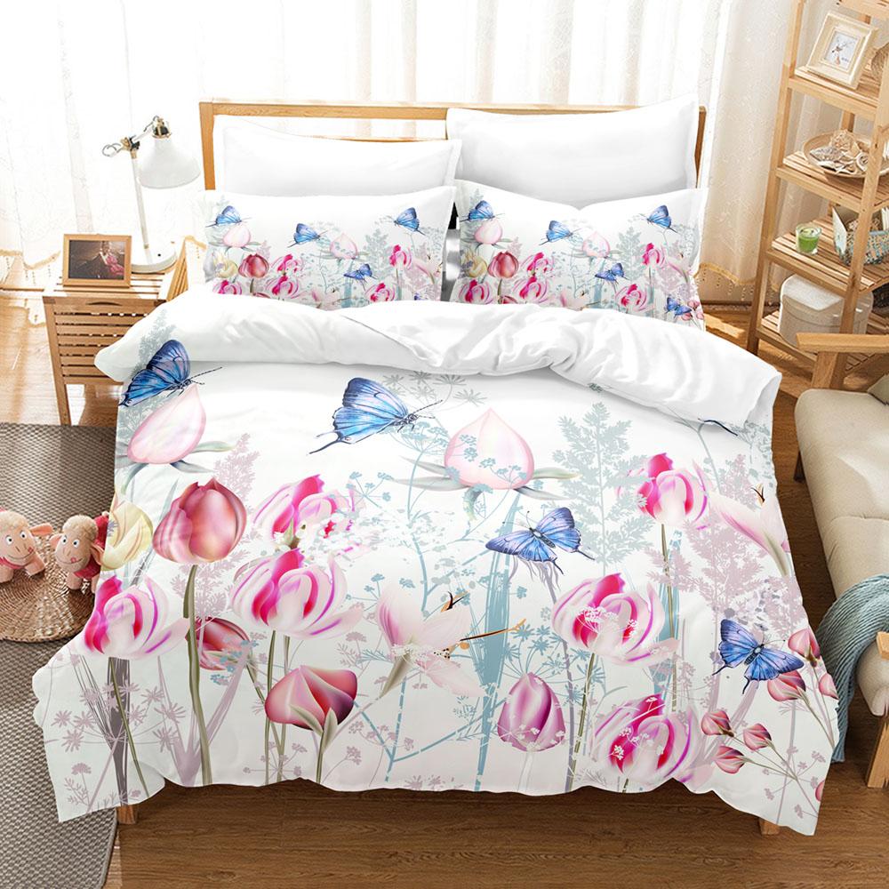 Floral Bedding Set 3D Printed Nature Beauty Duvet Cover Set Soft Skin-Friendly Single Double King Size for Adult Home Textiles