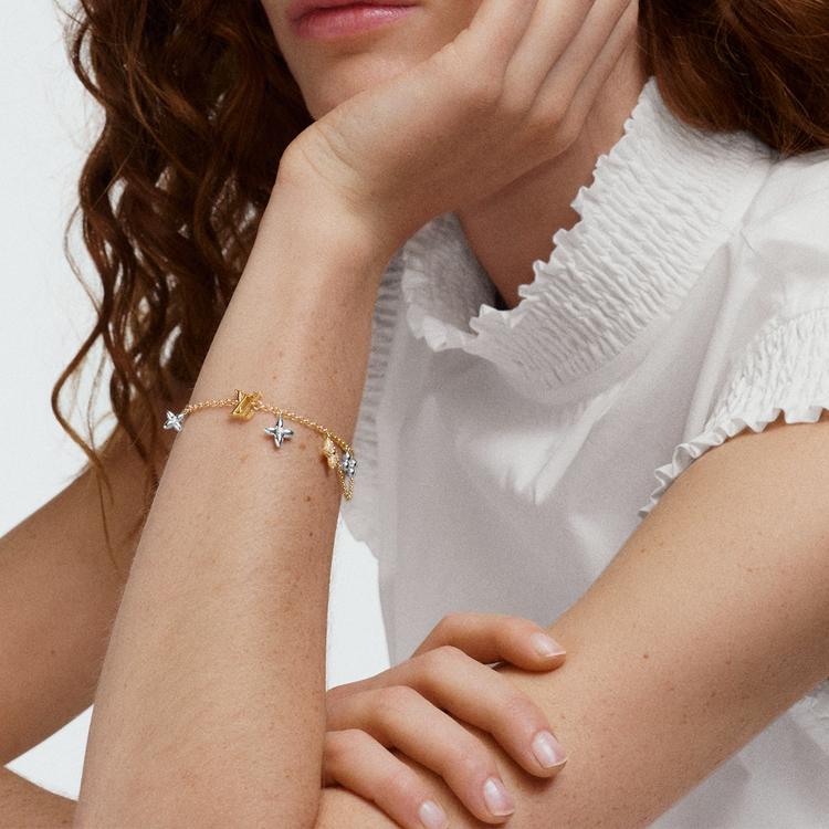 Louis Vuitton Round Pendant Metal Zircon Bracelet Women Bracelets Gold M1044A