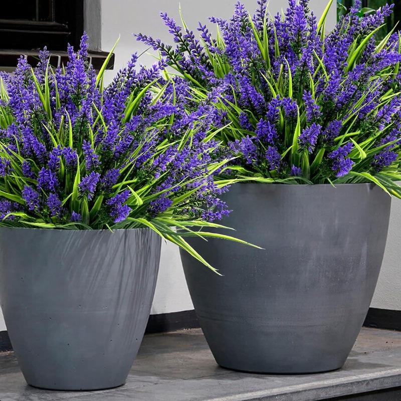 10 пучков искусственной лаванды и травы обезьяны - УФ-стойкий пластик, для улицы/в помещении, искусственные растения, реалистичный стебель 14,5 дюйма