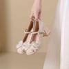 2025 Spring and Summer New Bridesmaid Shoes French Mary Jane Single Shoes Rhinestone Bow Thick Heel High Heels Children Versatile