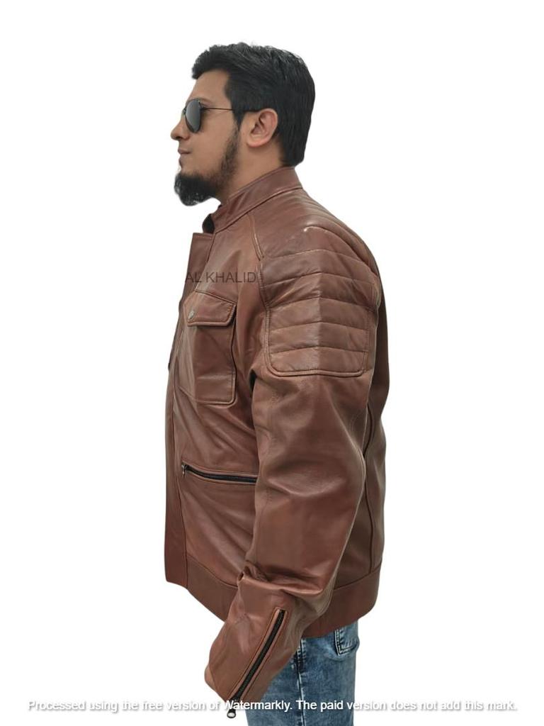 Handmade Men's Jacket Lambskin Brown Leather Racer Quilted Designer Biker Soft