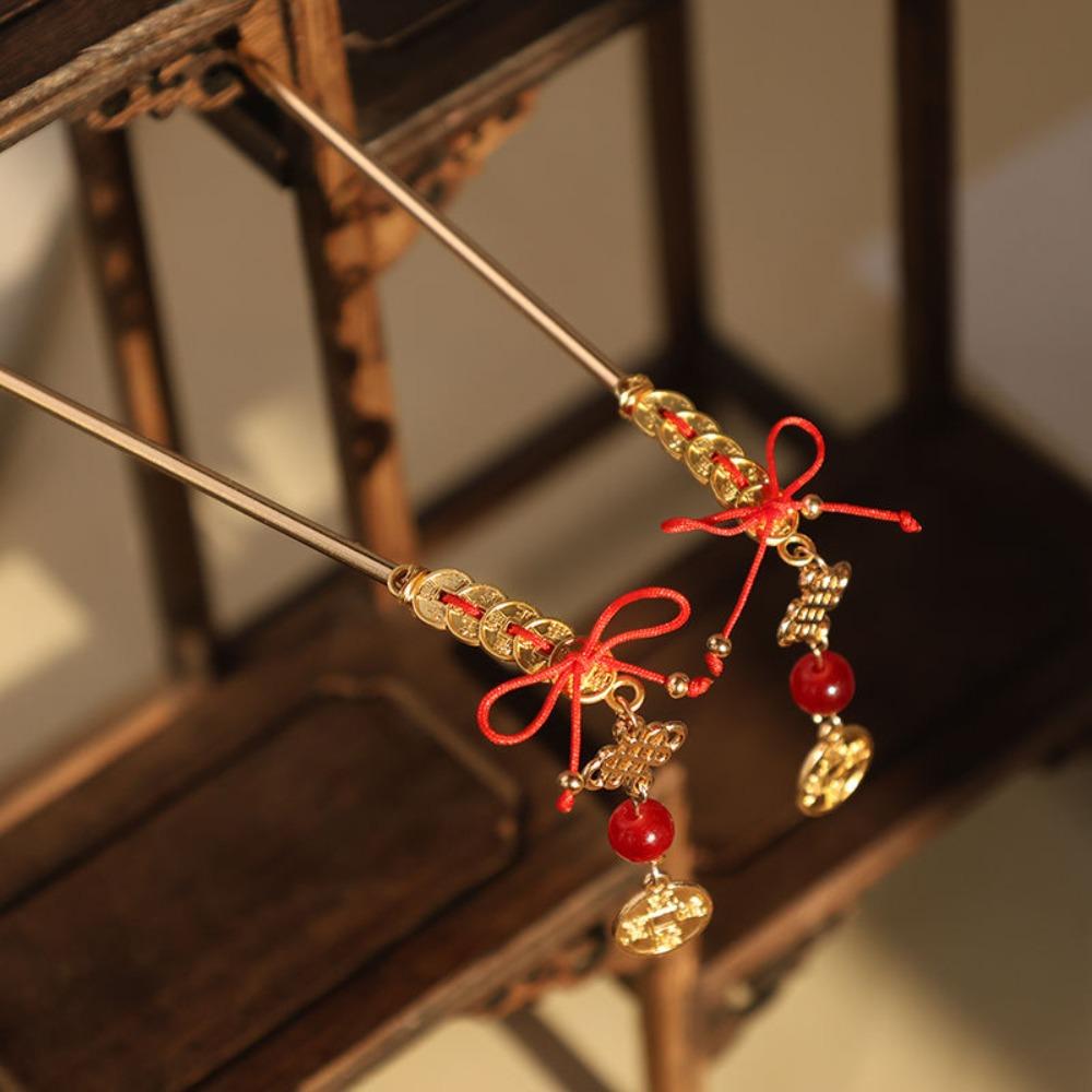 Copper Coin New Year Hairpin Antique Hanfu Hair Fork Elegant Ancient Hair Stick  Women