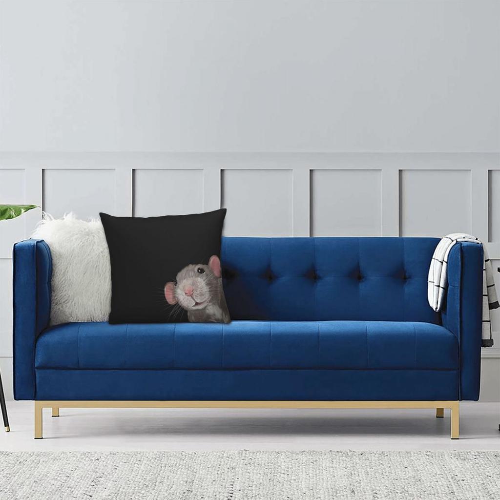 The Peeking Rat (Grey Black) Square Pillowcase Pillow Cover Polyester Cushion Zip Decorative Comfort Throw Pillow For Home Car