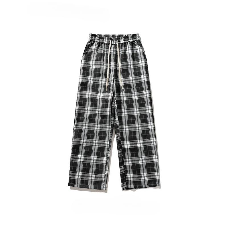 Black and White Plaid Pants Oversize New Women Casual Loose Wide Leg Trousers Ins Retro Teen Straight Trousers Hiphop Streetwear