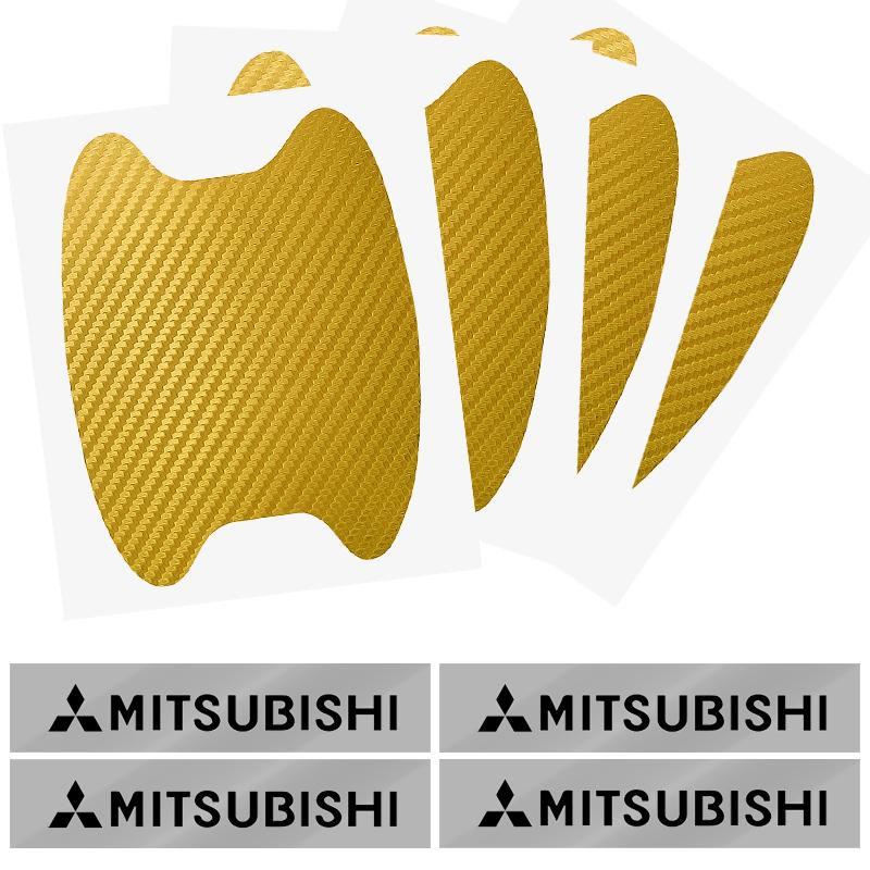knpc3 Car Door Sticker Carbon Fiber Scratches Auto Handle Protection Film Emblem For Mitsubishi Lancer ASX Mirage Pajero Xpander