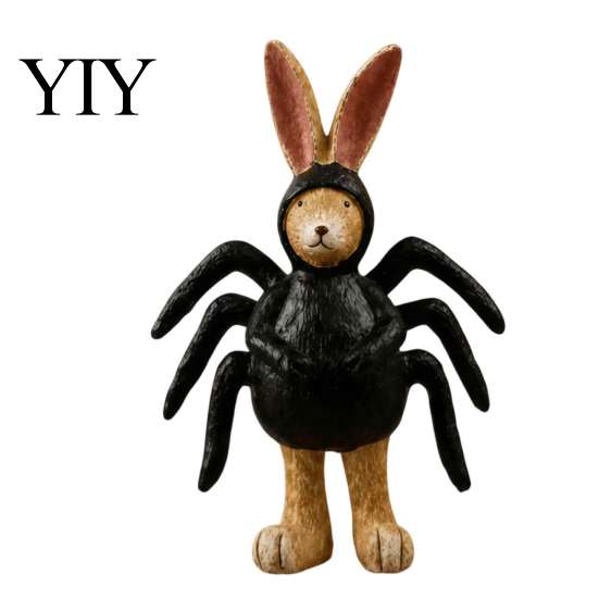 Resin Animal Ornament Halloween Spider Bunny Figurine, Rabbit Statue with Legs, Creative Entrance Hall Spooky Cute Tabletop Decor for Bookshelf