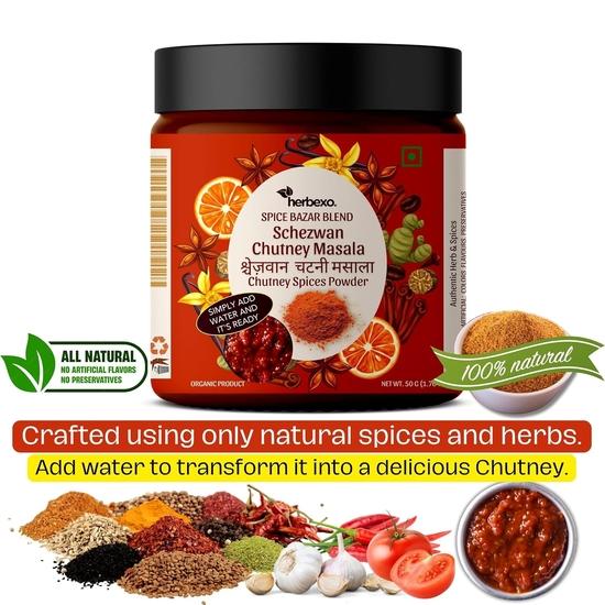 Schezwan Chutney Masala I Herbexo Schezwan Chutney Masala I Универсальная приправа Schezwan Разбрызгиватель для масалы и смесь для чатни быстрого приготовления