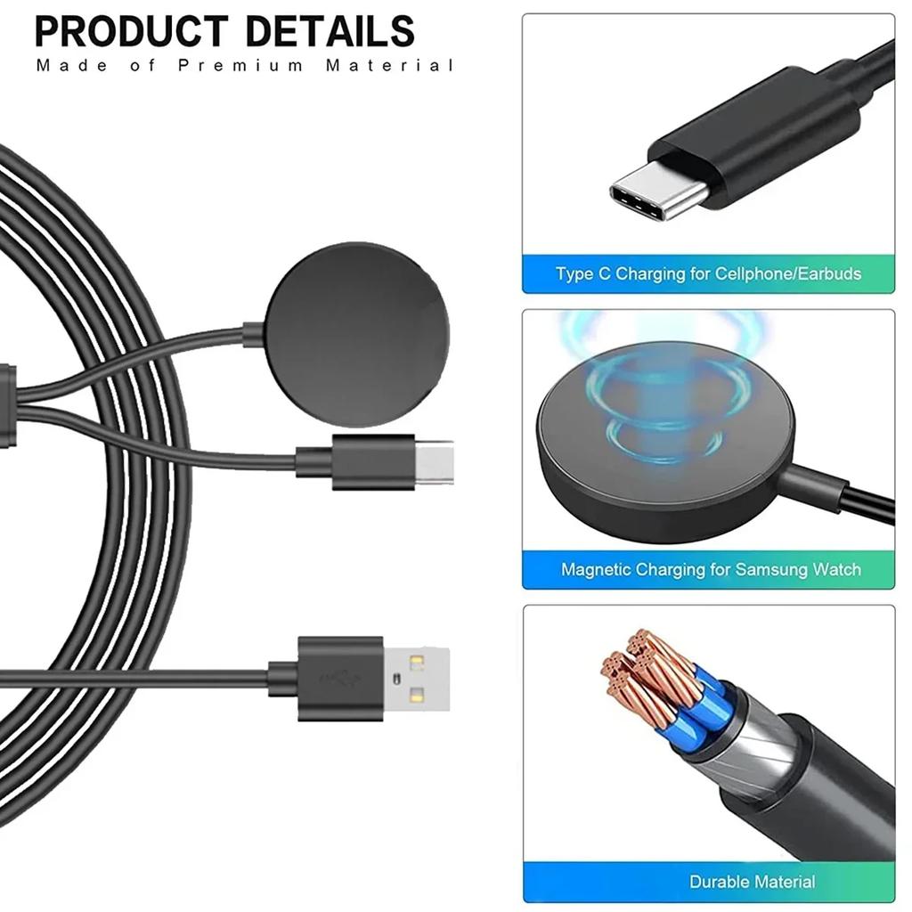 USB C Зарядное устройство для Samsung Galaxy Watch 2 в 1 Type C USB A Кабель 3,94 подходит для Galaxy Watch6/5/4 Watch 5 Pro Galaxy S23 Ultra