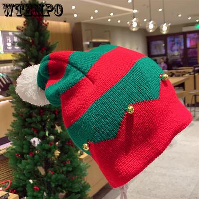 WTEMPO Взрослые Рождественские Декоративные Шапки-Колокольчики Подарки Полосатые Теплые Вязаные Красные Шерстяные Шапки Эластичные Ветрозащитные Холодостойкие Парные Рождественские Шапки