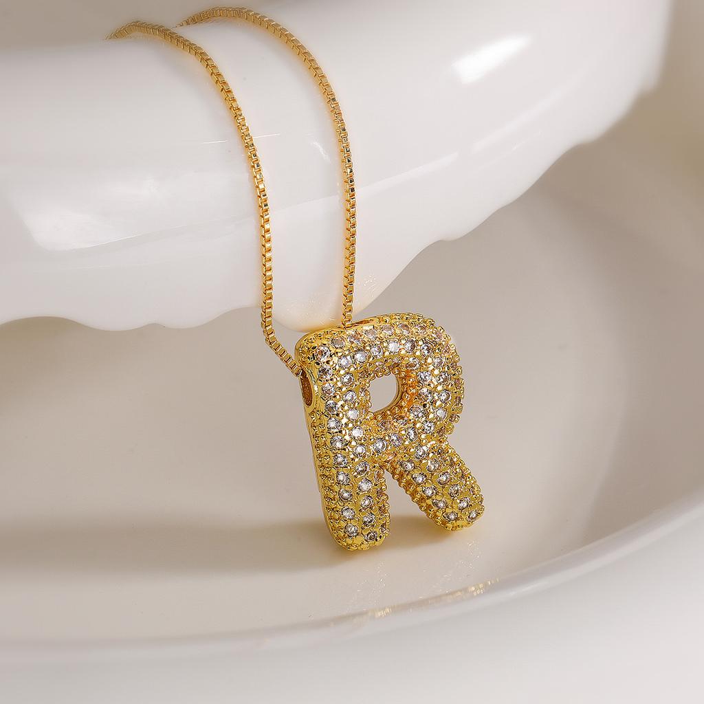 Cubic Zirconia Gold Plated Bubble Alphabet Letter Necklace Monogram Necklace Balloon Initial Necklace Gifts for Women Ladies