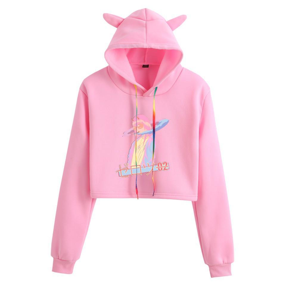 Женский укороченный худи Zero Two Darling in the Franxx с кошачьими ушками