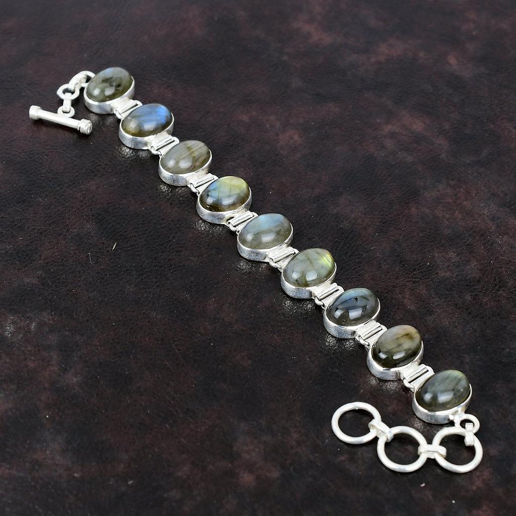 Labradorite Bracelet 925 Sterling Silver Bracelet Top Quality Gemstone Bracelet Adjustable Chain Bracelet Handmade Jewelry Anniversary Gift