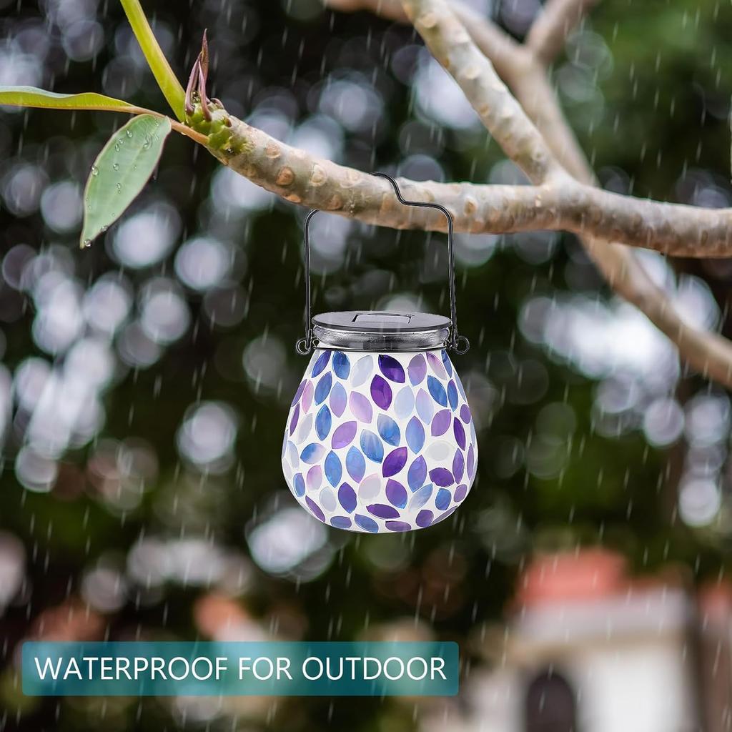 Фиолетовый Мозаичный Солнечный Фонарь Уличный Подвесной Водонепроницаемый, Декор для Садовой Дорожки, Двора, Подарок на День Рождения для Мамы, Женщин