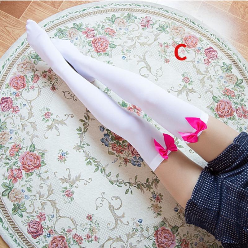 Женские эластичные чулки выше колена, модные колготки с бантом